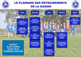Planning entrainements saison 2025-2026